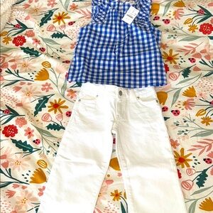 Outfit of the day 💙🤍🩵 nwt JCREW xxs top & NWOT Cat & Jack wide leg size 4 💙🤍🩵